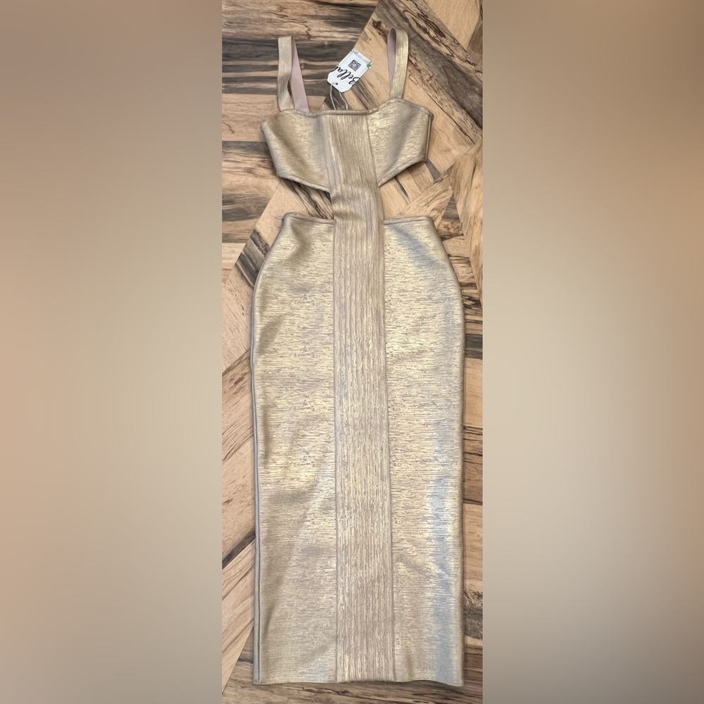 NWT Bella Barnett Kit Gold Metallic Cutout Dress - Picture 5 of 10